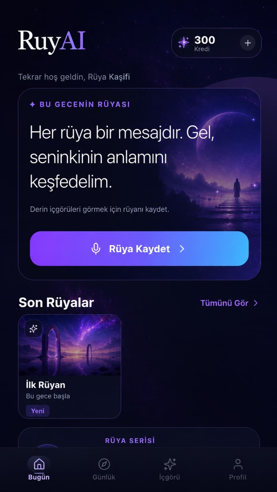 RuyAI uygulamasının rüya kaydetme ekranı